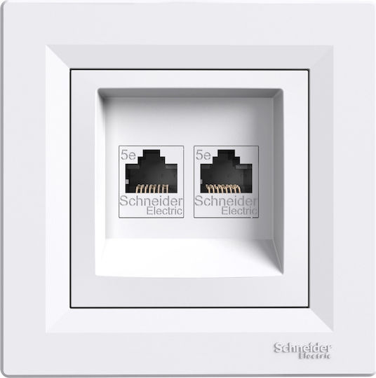 Schneider Electric Asfora Διπλή Πρίζα Δικτύου RJ45 με Πλαίσιο Τύπου Cat5 σε Λευκό Χρώμα EPH4400121